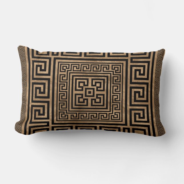 Greek Key Ornament - Greek Meander -Black on gold Lumbar Cushion (Front)
