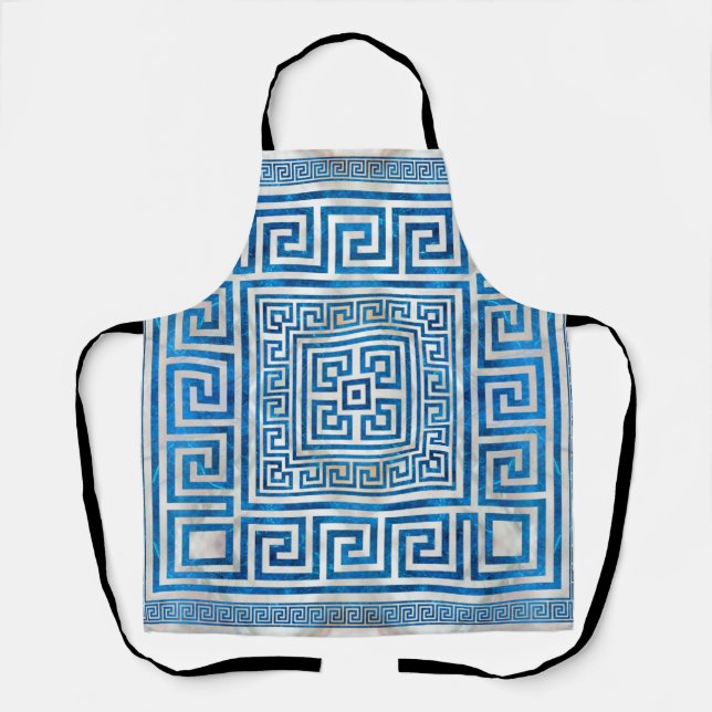 Greek Key Ornament - Greek Meander - Blue Marble Apron (Front)