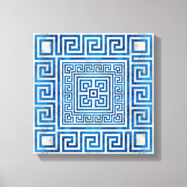 Greek Key Ornament - Greek Meander - Blue Marble Canvas Print (Front)