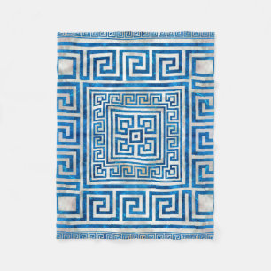 Greek Key Ornament - Greek Meander - Blue Marble Fleece Blanket