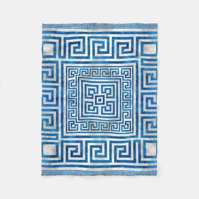 Greek Key Ornament - Greek Meander - Blue Marble Fleece Blanket (Front)