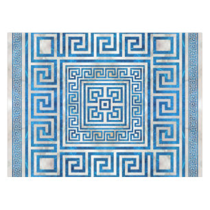 Greek Key Ornament - Greek Meander - Blue Marble Tablecloth