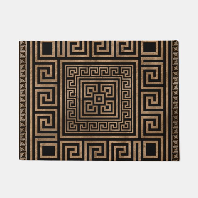 Greek Key Ornament - Greek Meander -Gold on Black Doormat (Front)