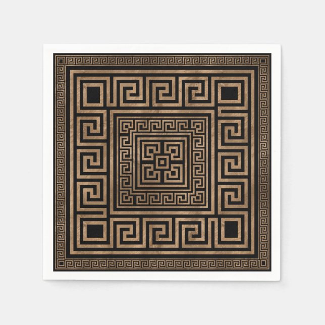 Greek Key Ornament - Greek Meander -Gold on Black Napkin (Front)