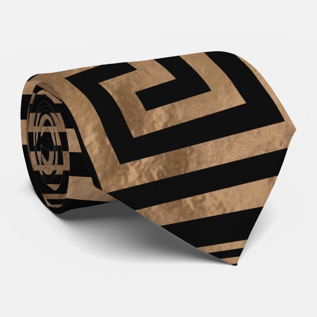 Greek Key Ornament - Greek Meander -Gold on Black Tie (Rolled)