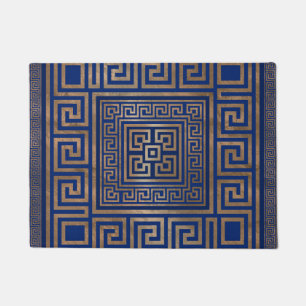 Greek Key Ornament - Greek Meander -gold on blue Doormat