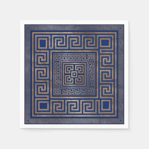Greek Key Ornament - Greek Meander -gold on blue Napkin