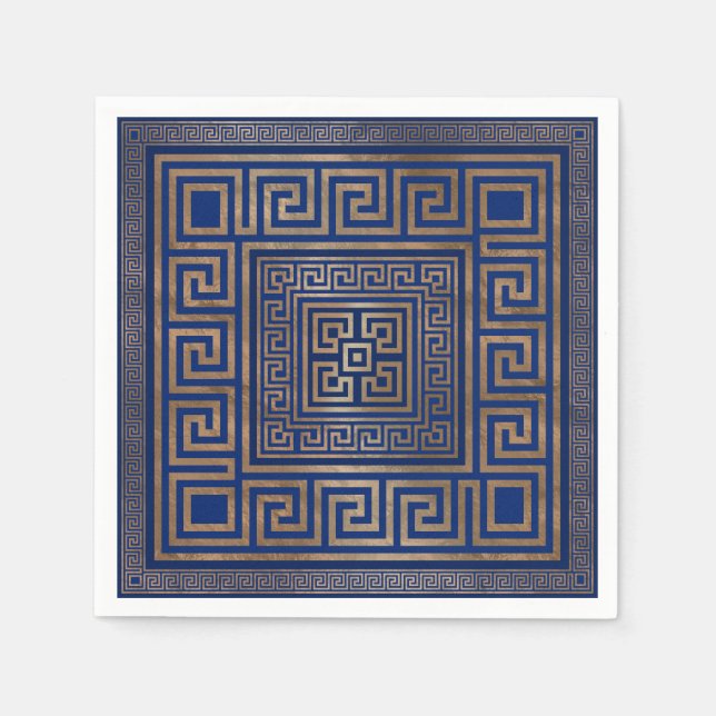 Greek Key Ornament - Greek Meander -gold on blue Napkin (Front)