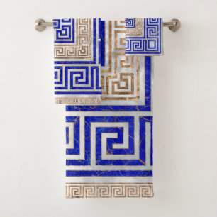 Greek Key Ornament - Lapis Lazuli and Gold Bath Towel Set