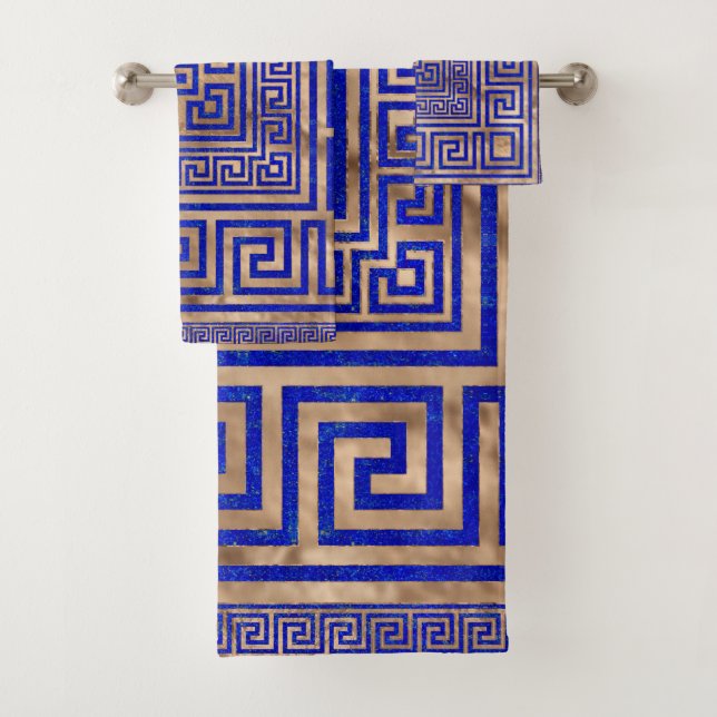 Greek Key Ornament - Lapis Lazuli and Gold Bath Towel Set (Insitu)