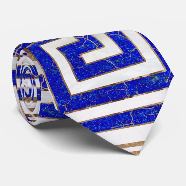 Greek Key Ornament - Lapis Lazuli and Gold Tie (Rolled)