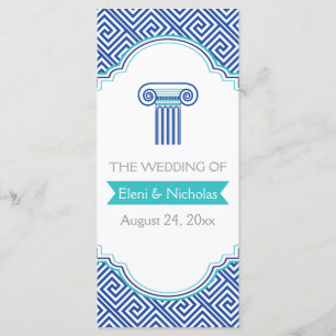 Greek key pattern and blue column wedding program programme