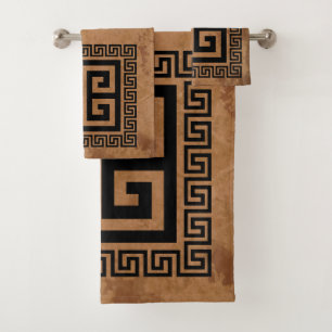 Greek Key Pattern Black Design Bath Towel Set