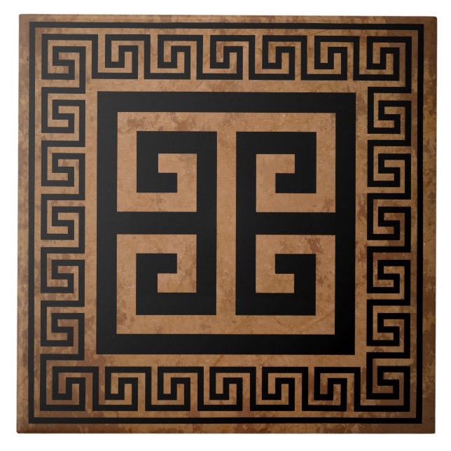 Greek Key Pattern Black Design Ceramic Tile (Front)
