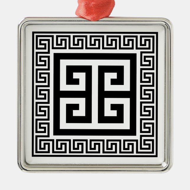 Greek Key Pattern Black Design Metal Ornament (Front)