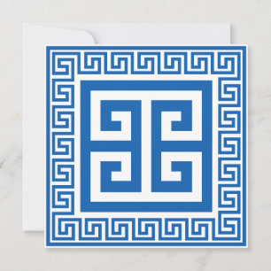 Greek Key Pattern Blue And White Design Card