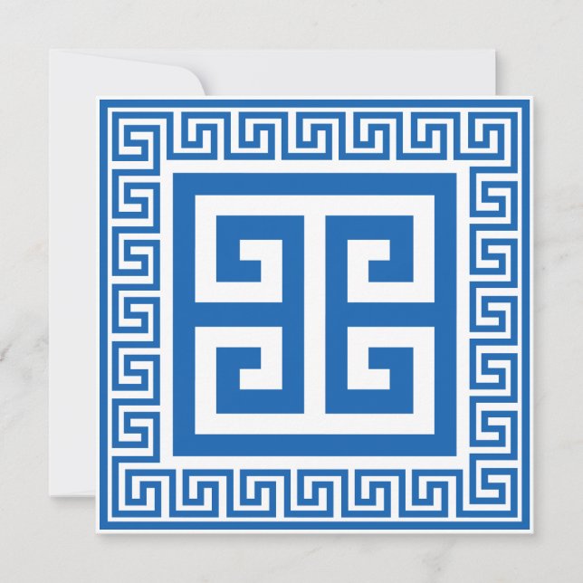 Greek Key Pattern Blue And White Design Card (Front)