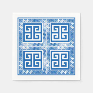 Greek Key Pattern Blue And White Paper Napkins