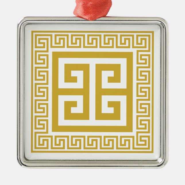 Greek Key Pattern Golden Design Metal Ornament (Front)