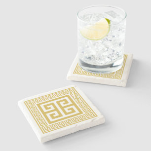 Greek Key Pattern Golden Design Stone Coaster
