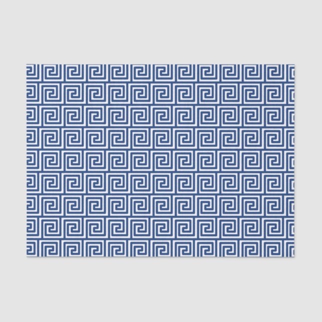 Greek Key Pattern in Navy Blue and White Tissue Paper (Front)