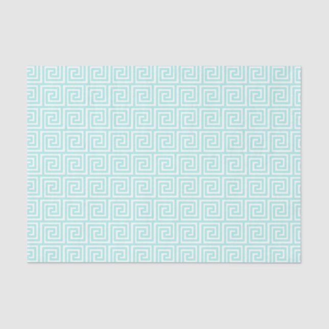 Greek Key Pattern in Seafoam Green and White Tissue Paper (Front)