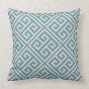 Greek Key Pattern Pillow Dusky Blue & Grey