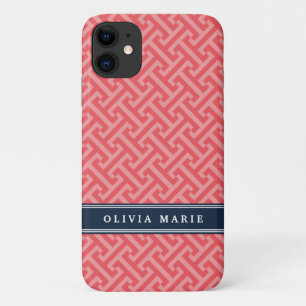 Greek Key Pattern Pink White Grey with Name Case-Mate iPhone Case