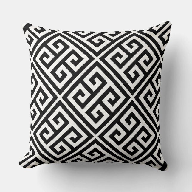 Greek Key Pattern Throw Pillow In Black & White (Front)