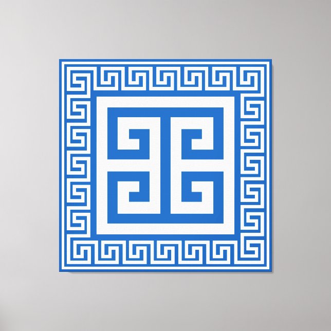 Greek Key Pattern White And Blue Canvas Print (Front)