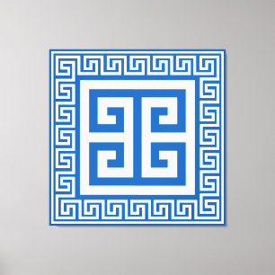Greek Key Pattern White And Blue Canvas Print