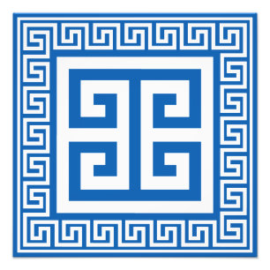 Greek Key Pattern White And Blue Design Photo Print