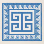 Greek Key Pattern White And Blue Design Scarf<br><div class="desc">Chiffon scarf with Greek key (Meander) pattern elegant design in white and blue with key border to match. This design of the famous and popular Greek pattern of the continuous line can be edited to change its colour if you like. You can also change the background colour of the design...</div>