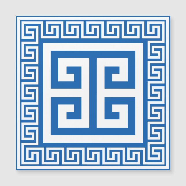 Greek Key Pattern White And Blue Magnetic Card (Front)