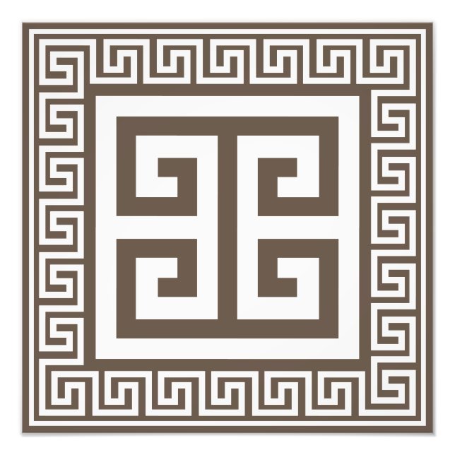 Greek Key Pattern White And Brown Design Photo Print (Front)
