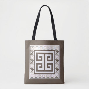Greek Key Pattern White And Brown Design Tote Bag