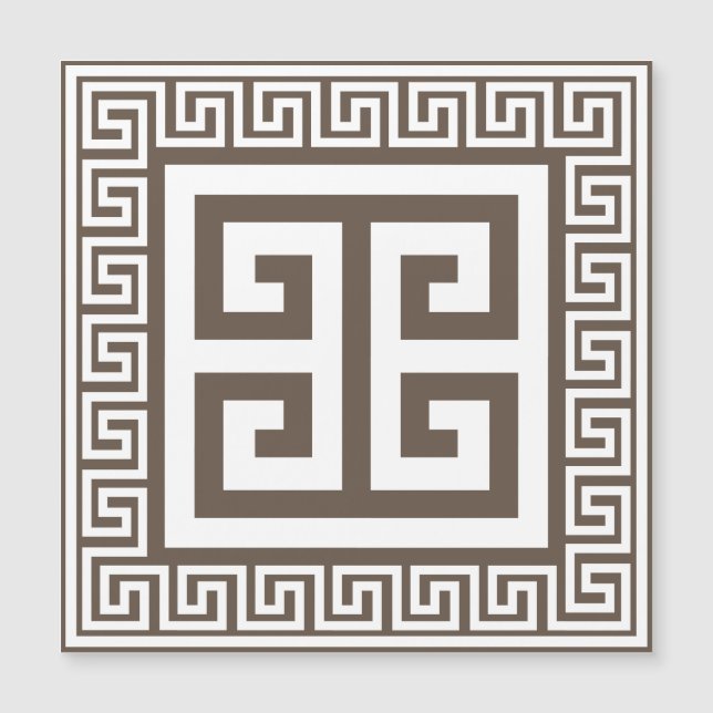 Greek Key Pattern White And Brown Magnetic Card (Front)