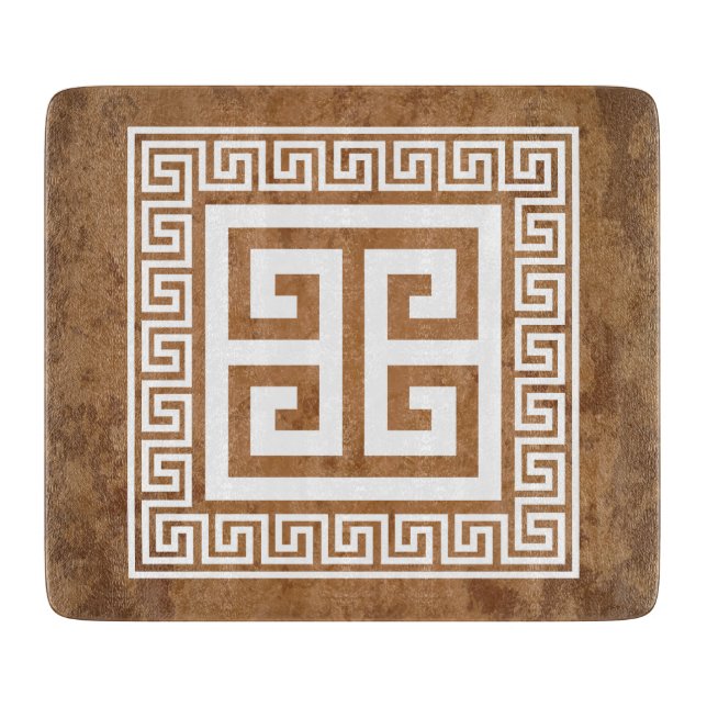 Greek Key Pattern White Design Cutting Board (Front)