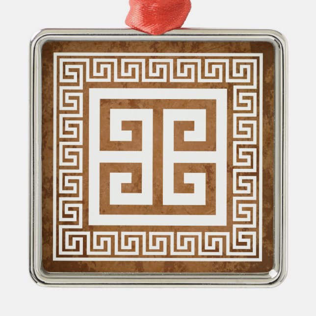 Greek Key Pattern White Design Metal Ornament (Front)