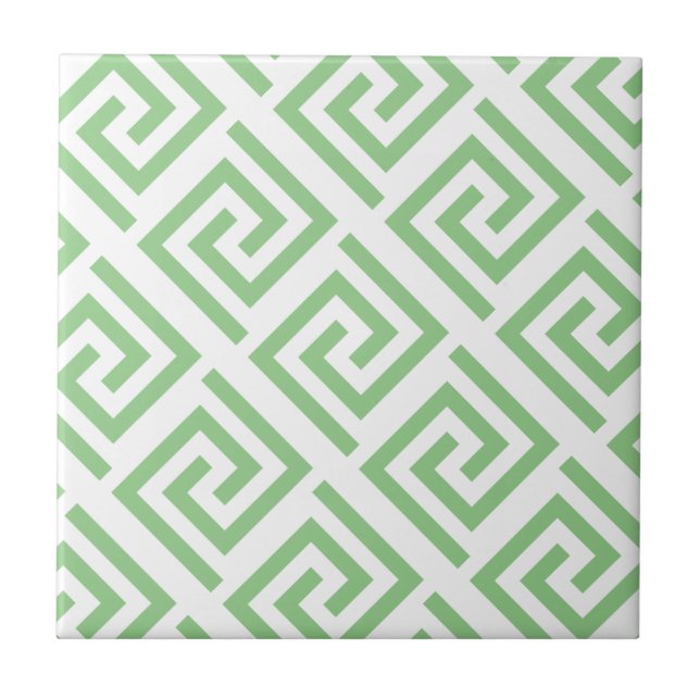 Greek Key Patterns White Sage Green Custom Classy Tile (Front)