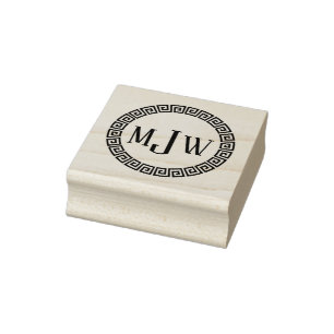 Greek Key S 3 Initial + Name Monogram Rubber Stamp