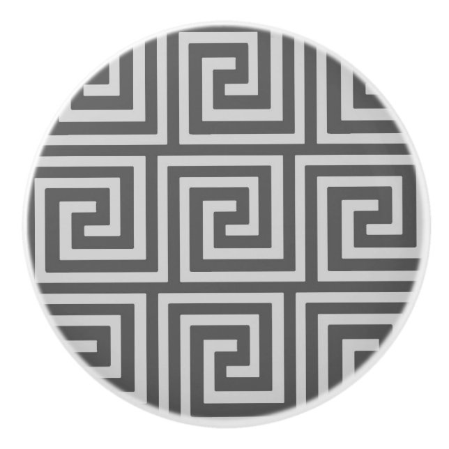 Greek Key, shades of grey / grey Ceramic Knob (Front)