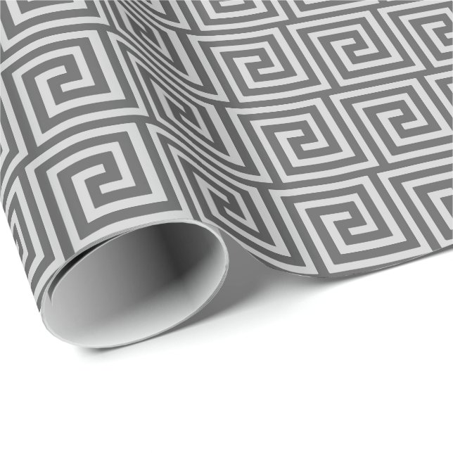Greek Key, shades of grey / grey Wrapping Paper (Roll Corner)