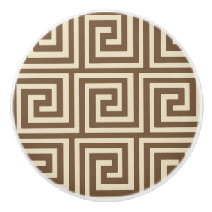 Greek Key, shades of taupe tan Ceramic Knob