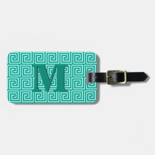 Greek Key, turquoise and aqua Luggage Tag