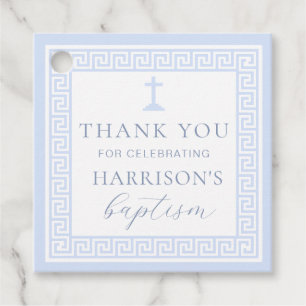 Greek Key White Blue Baptism Thank You Favour Tags