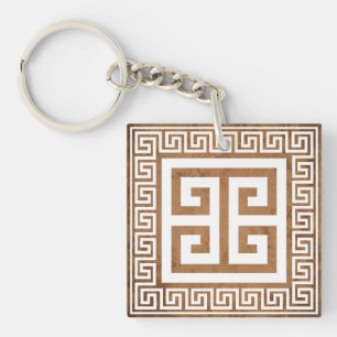 Greek Key White Design Acrylic Keychain