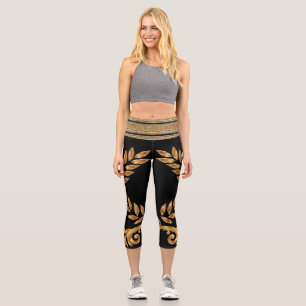 Greek Key with French Empire Laurel Wreath  Capri Leggings