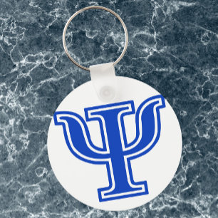 Greek Letter Psi Blue Monogram Initial Key Ring
