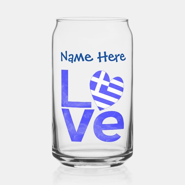 Greek LOVE Blue Personalised Can Glass (Front)